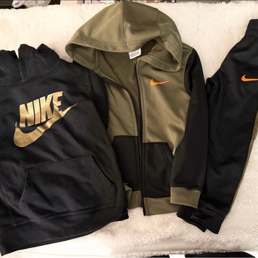Nike Olive and Black Tracksuit with Gold and Orange Accents